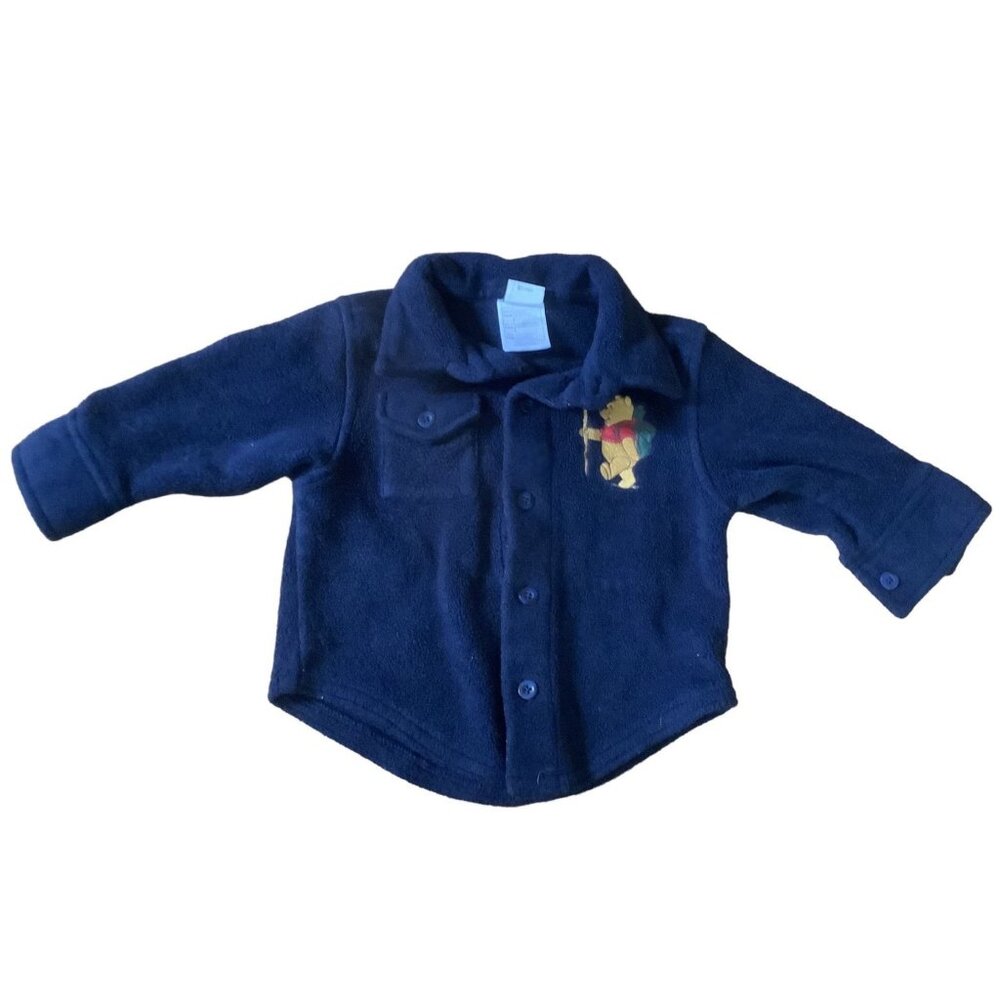 VTG DISNEY STORE Winnie The Pooh Hiking Fleece Shacket 6M Embroidered Baby Shirt